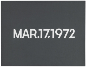 1972, Kawara, On, Mar.17,1972, liquitex doek op kartonnen doos, 25,5x33, privécollectie