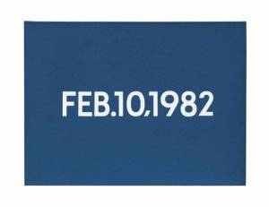 1982, Kawara, On, Feb.10,1982, liquitex doek op kartonnen doos, 46x62, privécollectie